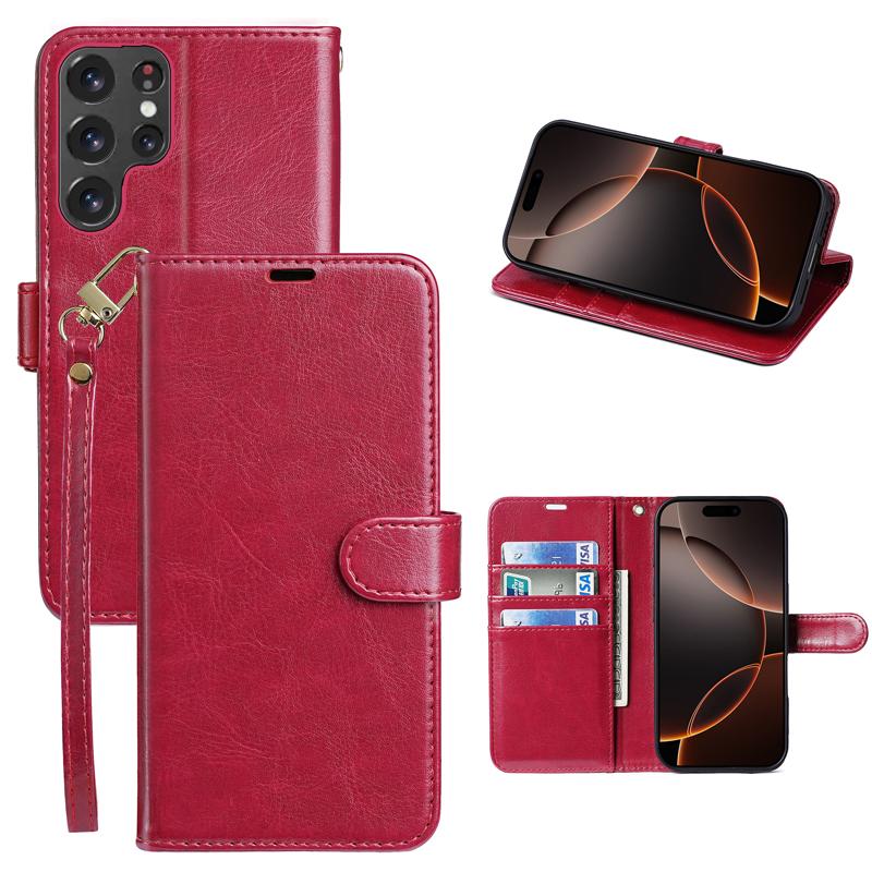 

Flip Leather Wrist Strap Phone Case for Samsung S25 FE S23 Ultra S24 Plus A26 A16 A17 A36 A56 Wallet Card Slots Holder Cover Galaxy S25 FE