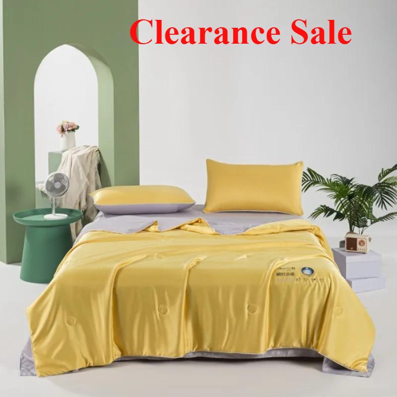 2025 new solid color heat transfer washed Tencel Xia Liang quilt double cool silk machine washable quilt 4-piece set
