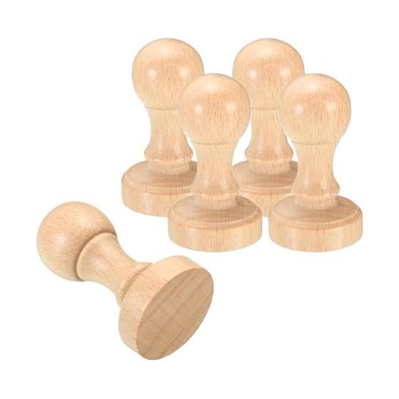 PATIKIL Set of 5 Rubber Stamps Wooden Stamps Plain 35mm Round with Handle Stamp Name Stamp Personal Seal Stamp Making DIY Crafts Brown