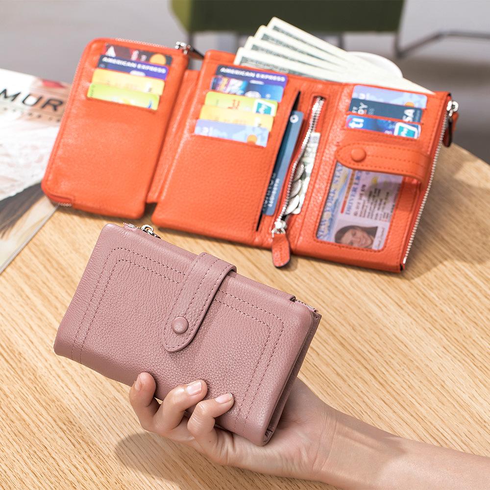 Soft Leather High-end Women's Short Three-fold Wallet, Large Capacity Fashionable Folding Small Wallet, Multi-card Card Bag.