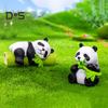8Pcs/Set Bamboo Panda Figurine PVC Sitting Lying Lucky Panda Statue Sculpture Mini Animal Model Home Office Desktop Decoration Ornament