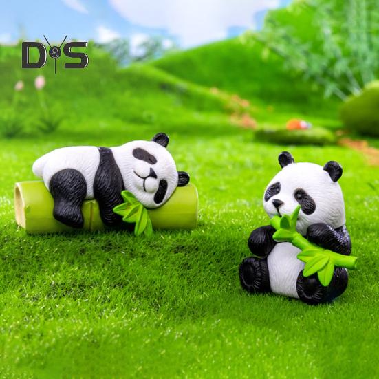 8Pcs/Set Bamboo Panda Figurine PVC Sitting Lying Lucky Panda Statue Sculpture Mini Animal Model Home Office Desktop Decoration Ornament