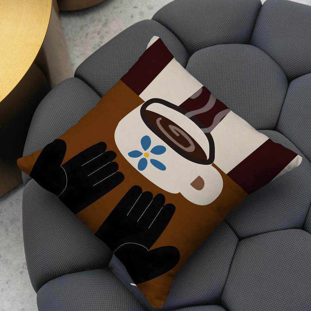 Creative Coffee Illustration Cushion Cover 2-in-1 Reversible Plush Pillow Cover | Car/Sofa/Bed | Perfect Gift