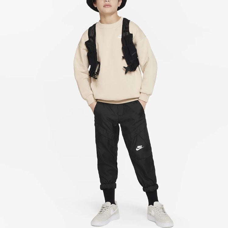 Nike Sportbekleidung Club Fleece Logo Bestickt Rundhals Locker Geschnitten Kinder Oberteile Khaki FD2923126