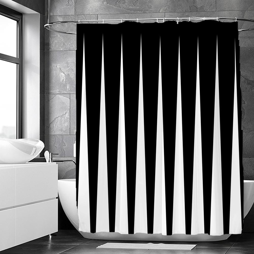 Black And White Geometry Print Bath Curtain Simple Art Abstract Waterproof Shower Curtains For Bathroom With 12Pcs Plastic Hooks
