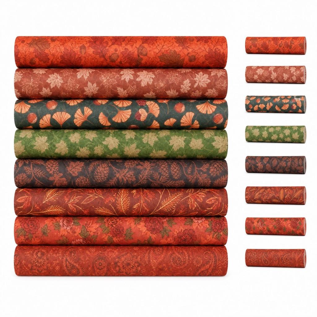 8 Red Maple Leaf Print Fabric Squares for Patchwork, Fall Sewing and Quilting, DIY