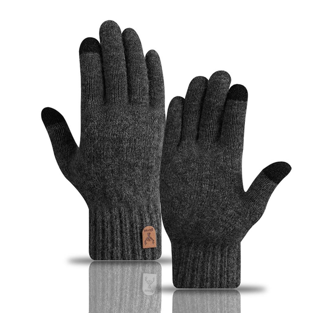 Winter Warm Gloves Screen Plus Velvet Thickened Knitted Cycling Gloves