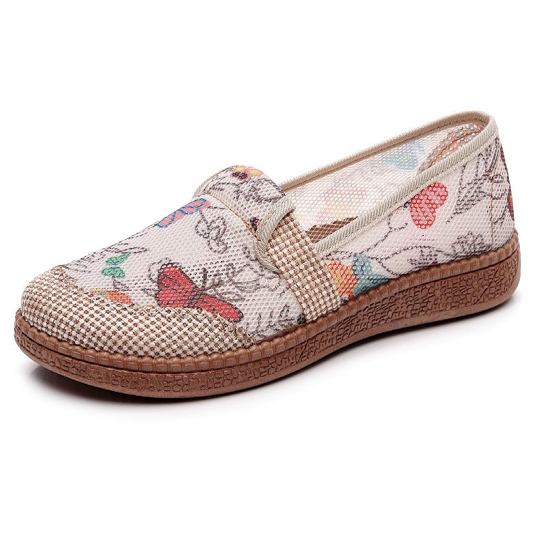 Damen Espadrilles im ethnischen Sommerstil: Atmungsaktiv, Weiche Sohle, Rutschfest, Slipper aus Peking-Stoff