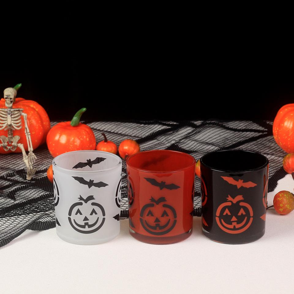 Halloween Pumpkin Bat Glass Candle Holder - 2006 Aromatherapy Ornament