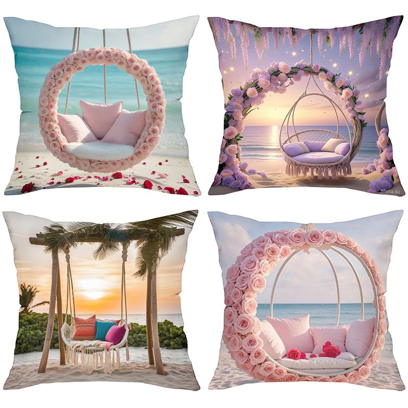 Floral Swing Cushions Beach Sunset Wisteria Design Polyester pillowcase, sofa decorative cushion cov Headboard Pillow