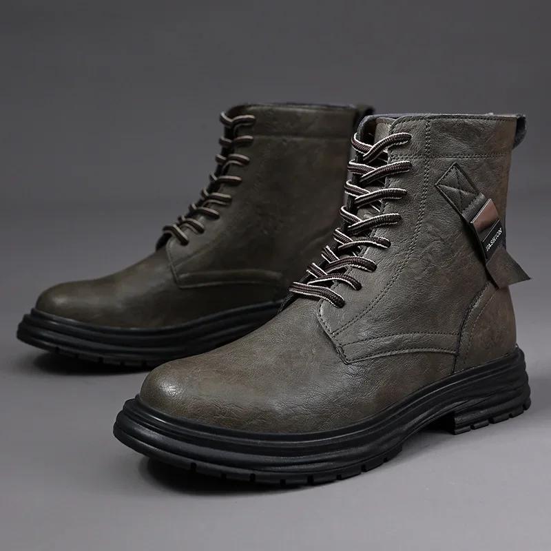 Fashion Men's Boots Trend Man Shoes Tooling Boots Fashion Men's Motorcycle Boots Retro Zipper High Top Shoes for Men