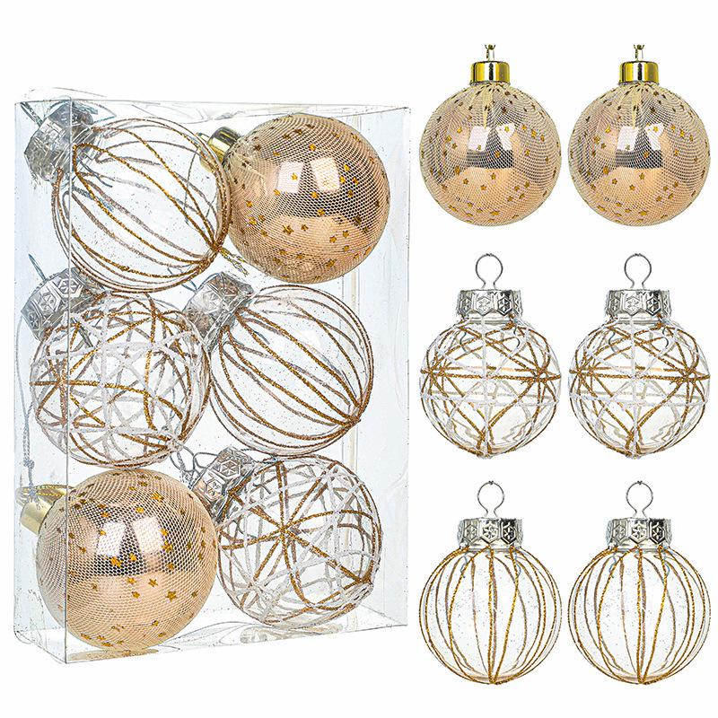 6CM Plastic Christmas Ball Set with Adhesive Powder Lines - Tree Ornament Decoration