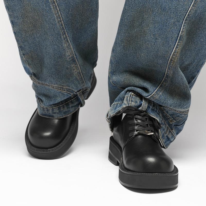 Fashion Derby thick soled men's leather shoes Minimalist Designer Style Office or leisure business Working adult shoes Black luxury