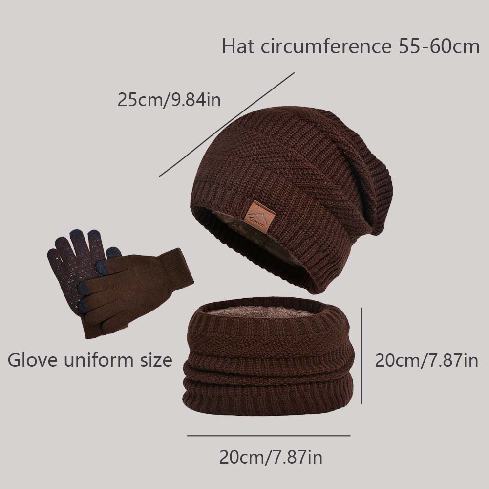 1 Sett Vinterlue Skjerf Hansker, Varm Strikket Vinterlue Berøringsskjermhansker Halsvarmer Sett Passer for Både Menn og Kvinner Voksne