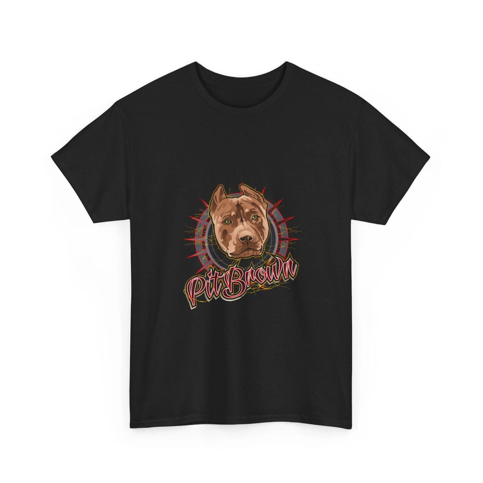 

Pitbull Portrait T-Shirt | Spiked Collar Dog Graphic Tee, Pitbrown, Cool Shirt XL