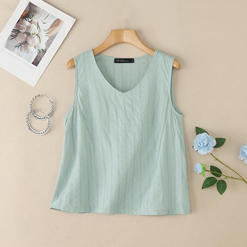 

ZANZEA Женские летние топы-майки с V-образным вырезом, свободные, повседневные, без рукавов M зелёный