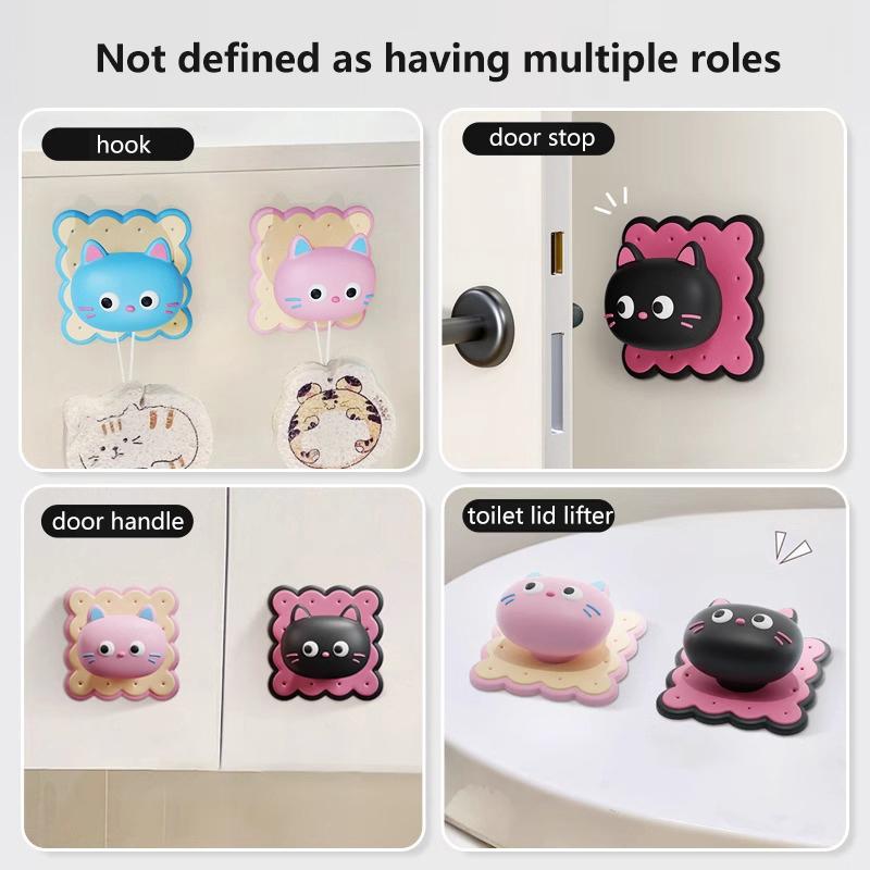 Cute Cat Silicone Door Stopper Door Handle Anti-collision Block Doll Silent Pad Reusable Door Shock Absorber Wall Decorative