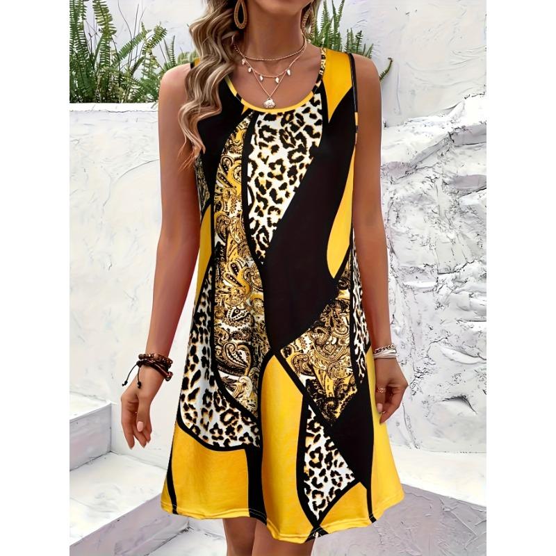 Paisley Leopard Pattern Design Quick Dry Women's Casual Tank Top Dress