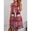 Dames Jurk Patchwork Paisley Mouwloos Ronde Hals A-lijn Mini Jurk Boho Lente Zomer Casual Strand Flatteus Comfortabele Outfit