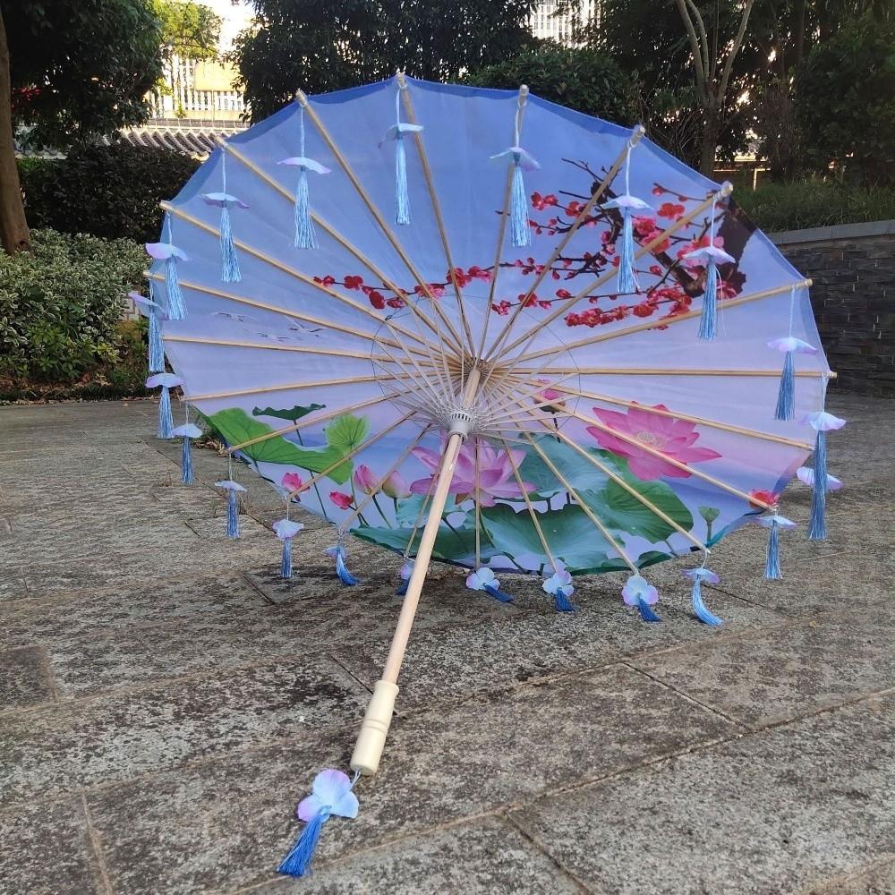 Chinese Japanese Art Silk Parasol Umbrella Large 82cm Embroidery Tassel Decorative Umbrella Classic Ribbon Umbrella