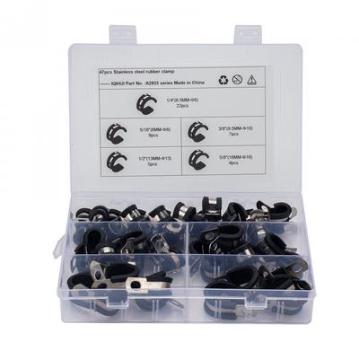 47× Car Hose Rubber Cushion Insulated Clamp 1/4" 5/8" 3/8"Stainless Steel Cable Clamps Assortment Kit
