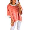 Dames Gestreept Oversized Top met Contrasterende Afwerking, Wijde Halve Mouw Ronde Hals T-shirt voor Casual Kleding
