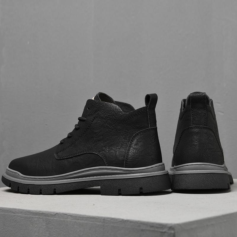 Botas de Tela Primavera Otoño Estilo Británico Adulto Zapatos de Hombre Cálidos con Piel Felpa de Caña Alta Casual Cuero Botas Zapatos de Hombre
