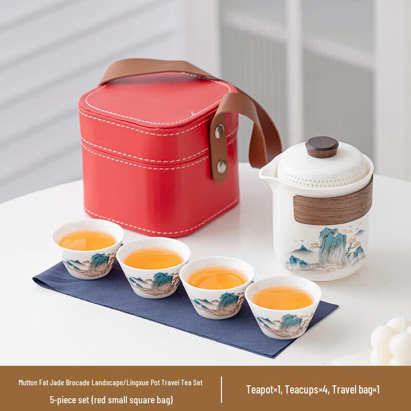 Heyu Xi Sheep Fat Jade Porcelain Travel Tea Set