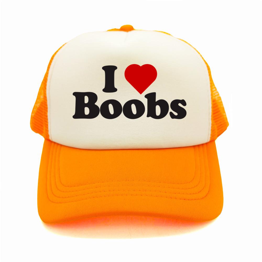 Funny I Love Heart Boobs Boobies Baseball Caps Summer Men Mesh Net Hat Joke Gifts Trucker Cap Outdoor Mesh Net Caps MZ079
