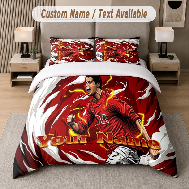 Custom Bedding Set Cristiano Ronaldo Pattern, Print Name Text 1 Duvet Cover Plus 2 Pillowcases Home Textile