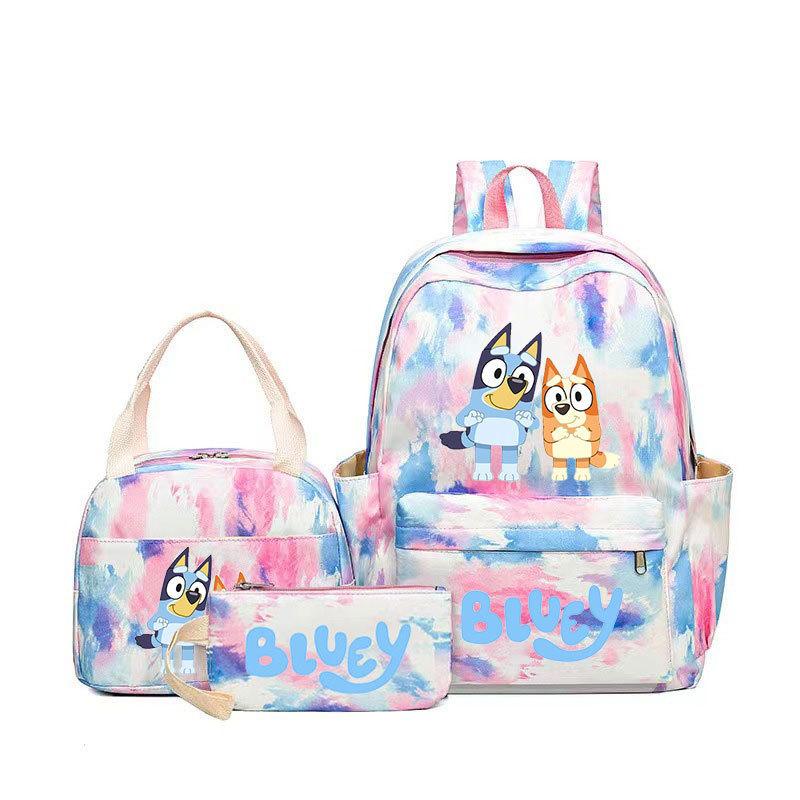 Bluey gleicher lässiger dreiteiliger Rucksack Schultasche Druck College-Stil Mittelschüler große Kapazität
