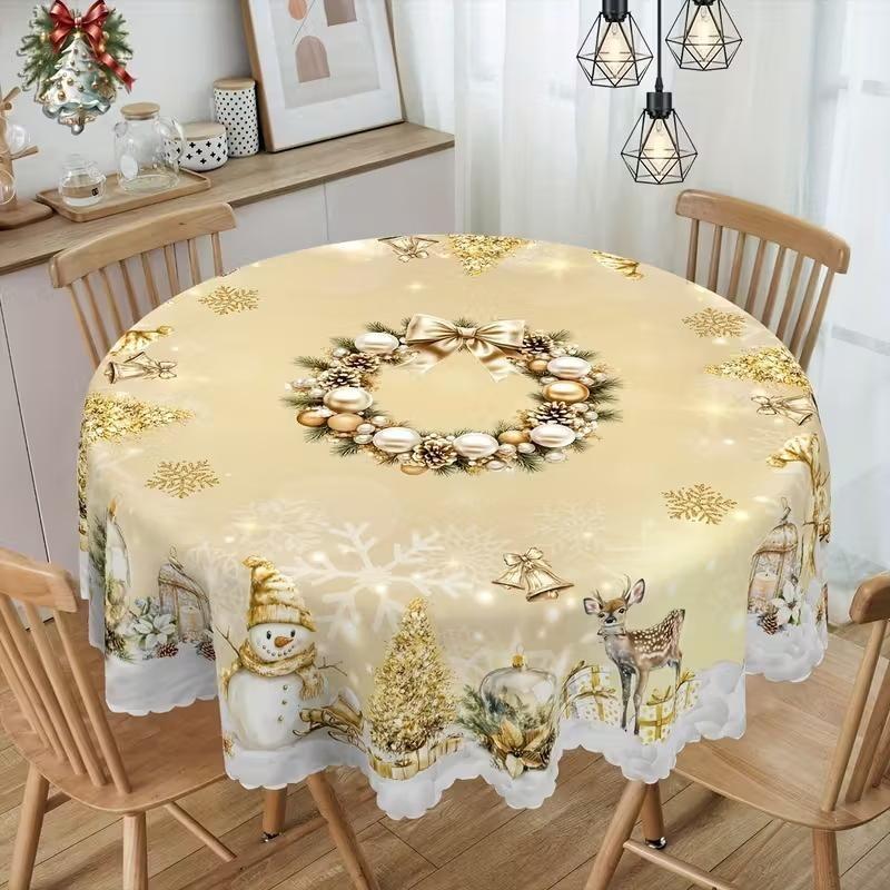 Christmas Tablecloth - Vintage Snowman, Indoor/Outdoor Party, Home, Dining Decor Holiday Decoration