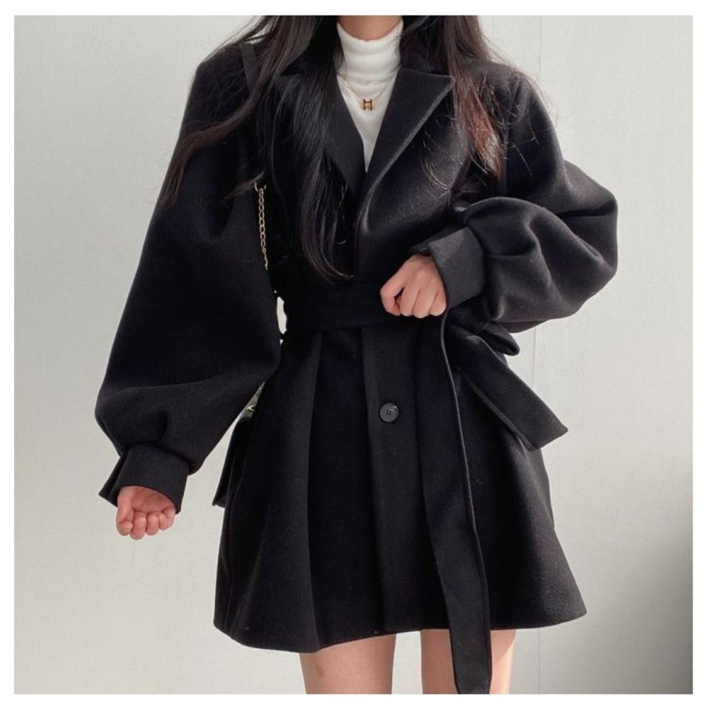 Turndown Collar Trench Women Coat Windbreaker Fitted Clothes Femme Loose Cloak Woolen Single-breasted Coat Outwear