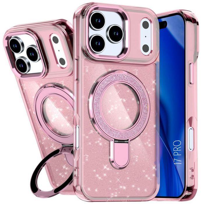 Coque de Protection - BOOLING - pour iPhone 17 Pro - Hybride avec Cercle Magnétique Scintillant - Rose