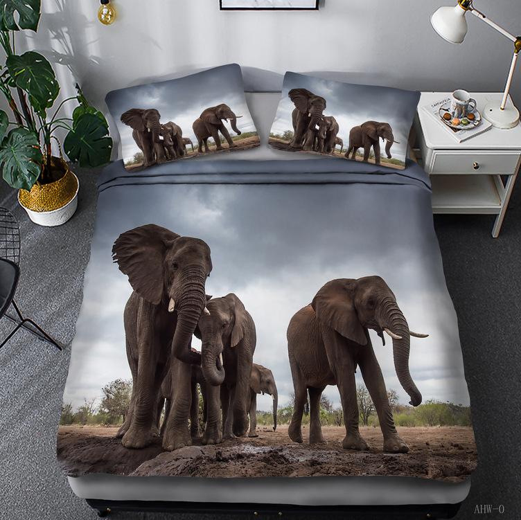 Bohemian animal elephant series quilt cover three-piece 3D digital bedding
