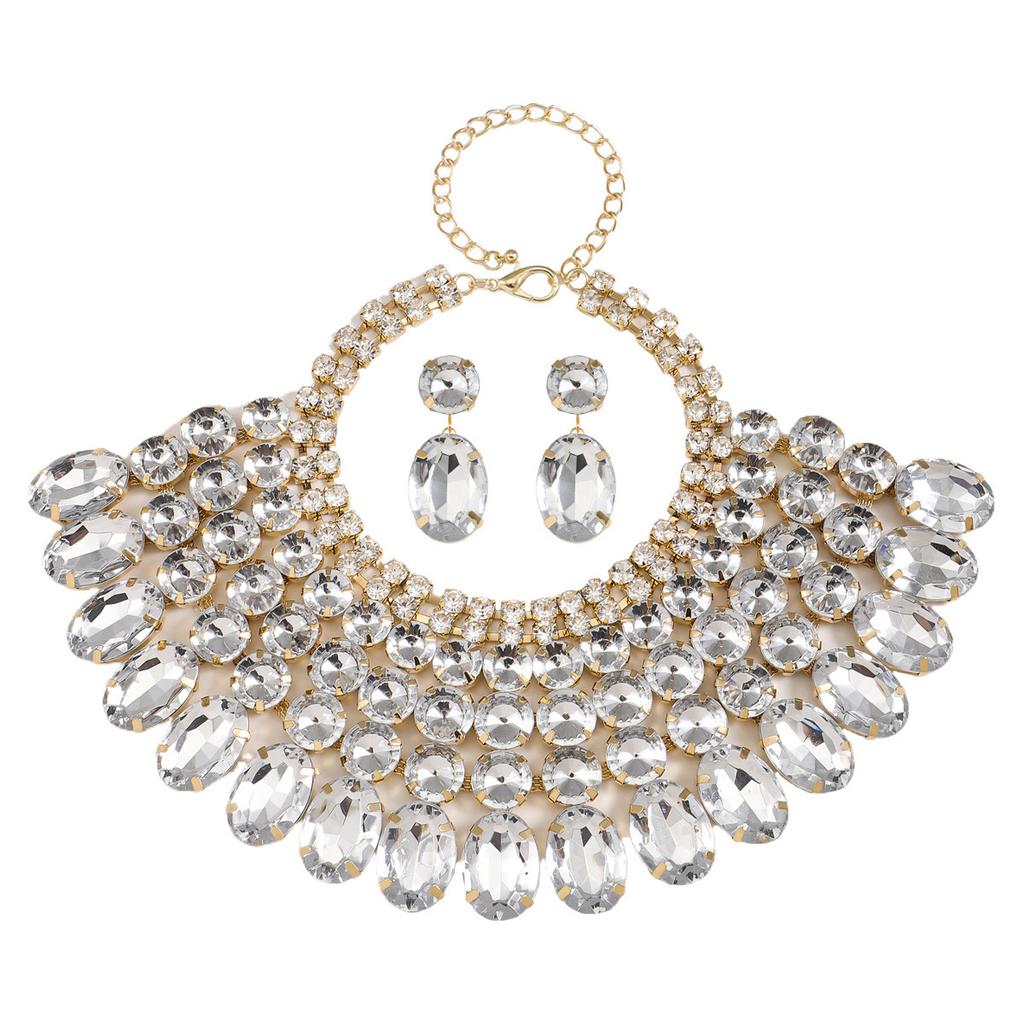 Exaggerated Diamond-Set Super Flash Rhinestone Earrings, Necklace, A Set Of Niche Design Earrings, Necklace, And Two-Piece Jewelry.