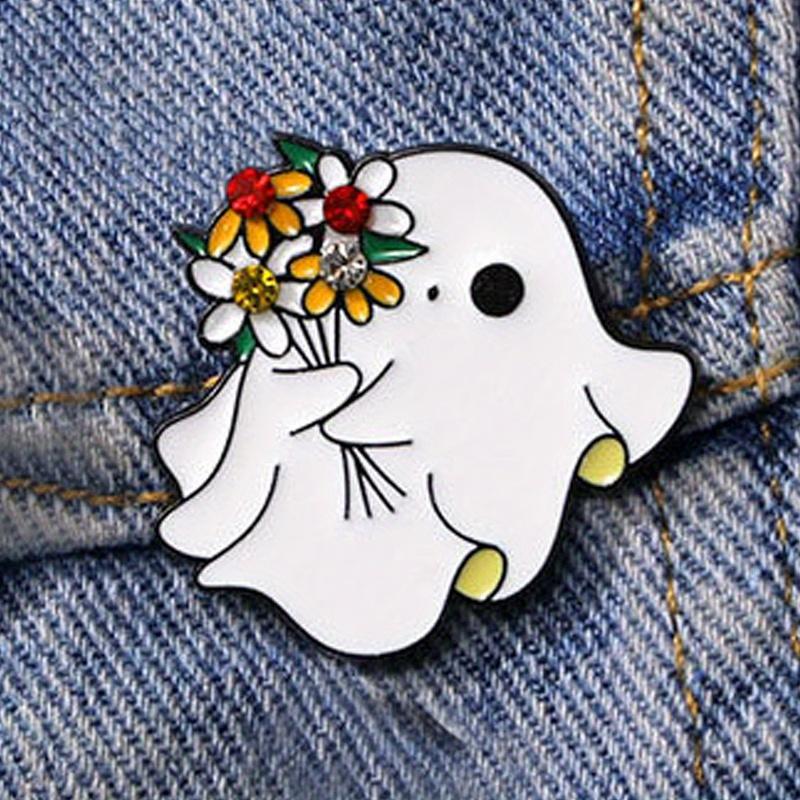 Interesting Flower Shy Ghost Brooch Cute Halloween Ghosts Badge Accessory