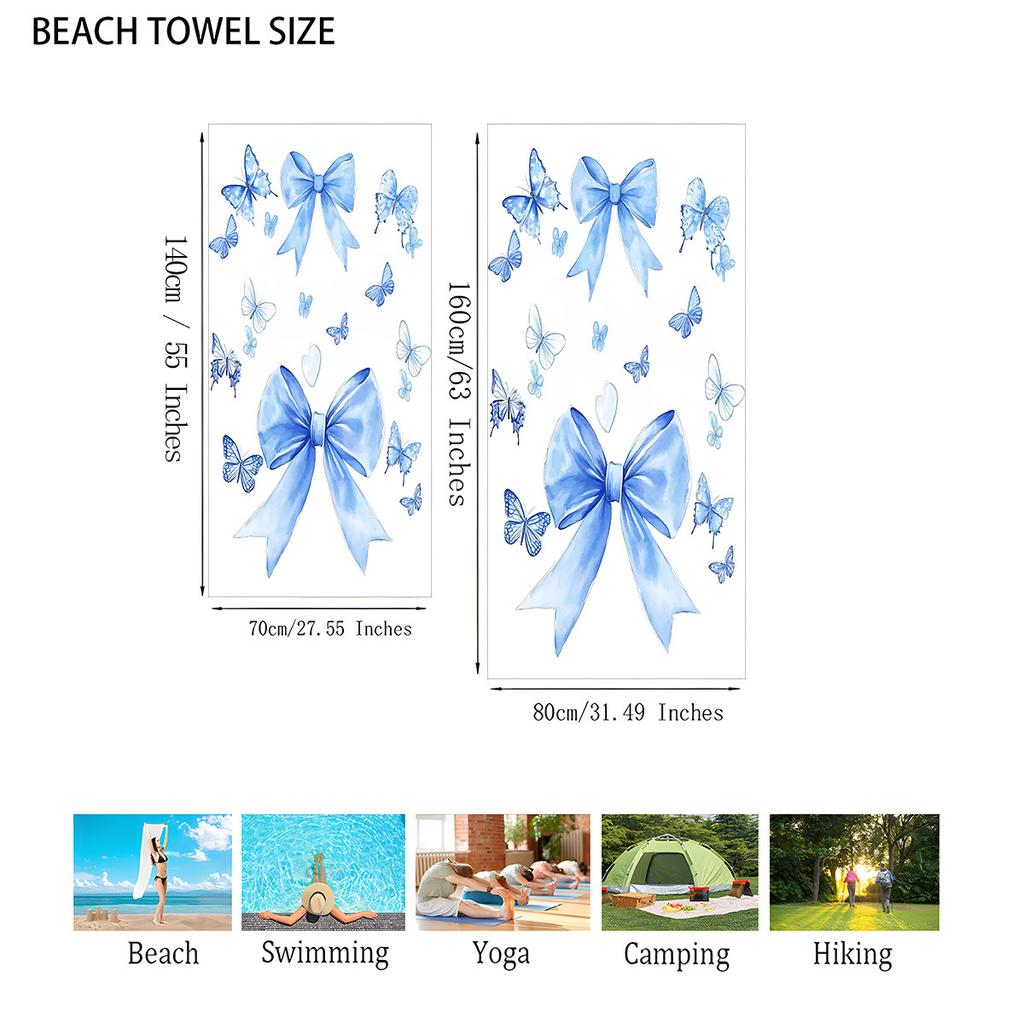 1pc Beautiful Blue Bow Beach Towel - Soft, Ultra-Absorbent Microfiber, Lightweight, Perfect for Beach, Parties, Travel, Camping