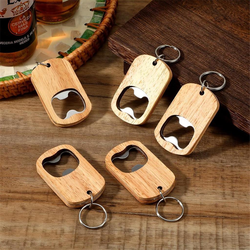 New 16Pcs Wooden Keychain Bottle Opener Blanks Wood Engraving Bulk Key Chain Unfinished Key Tag for Party Favors DIY Gift