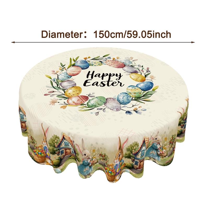Easter Round Tablecloth Easter Bunny Egg Table Cover Spring Farmhouse Home Kitchen Dinning Table Decor Holiday Party Supplies