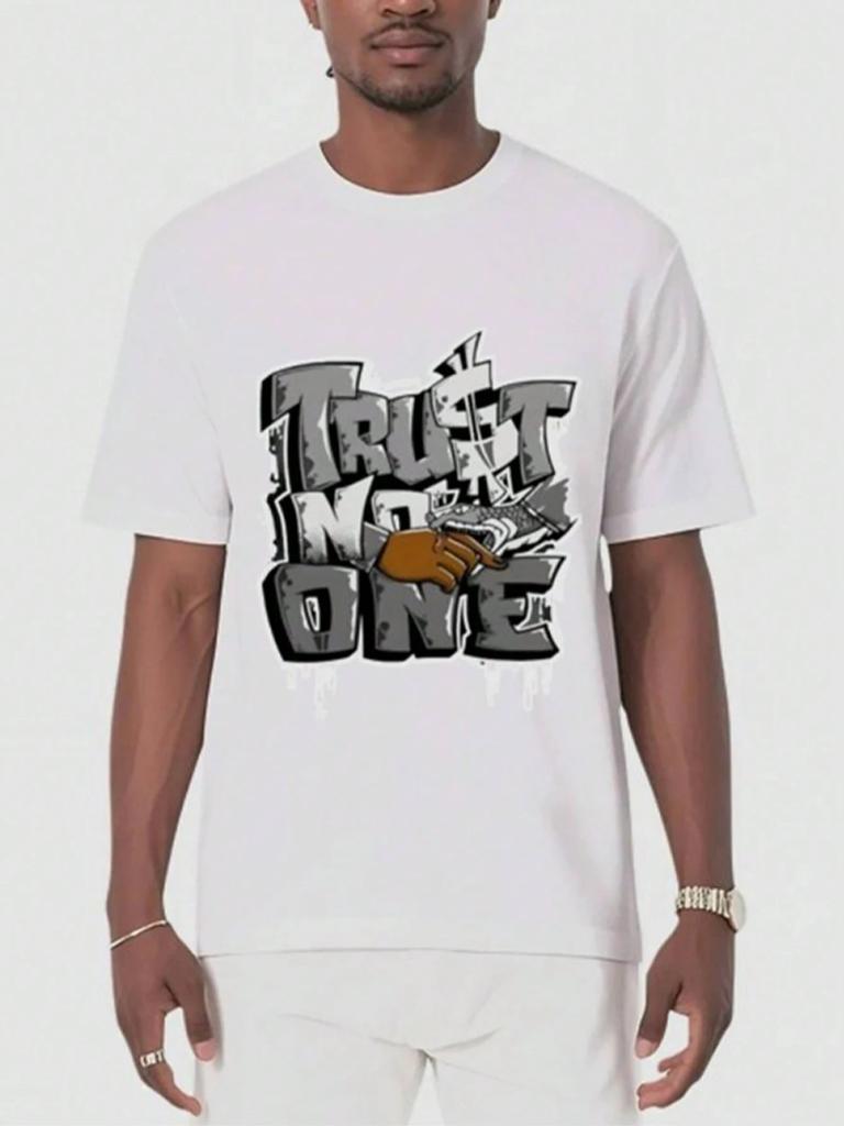 Black Cotton Mens TShirt Round Neck Short Sleeve Trust No One Graffiti Print Finger Design Perfect  Men Funny Shirts Halloween
