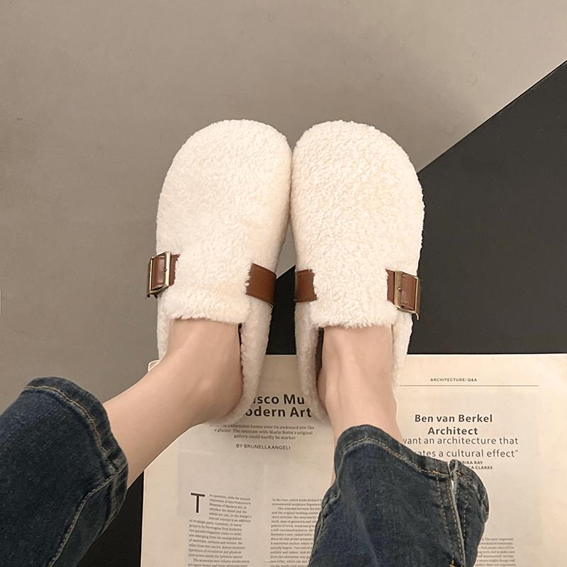 Fashion Aphixta Rose Red Cotton Warm Winter Slippers Fashion Buckle Belt Platform Slippers for Women 2024 Winter Plush Warm Cotton Shoe