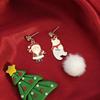 Silver Needle Cartoon Christmas Earrings: Asymmetrical Snowman & Elk with Fur Ball Pendants