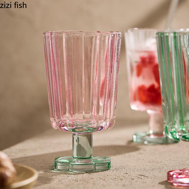 Flower-shaped Water Cup High Foot Glass Cups Ice Cream Cups Red Wine Glasses Goblet Drink Cups Juice Cup Drinkware Mugs Teacup
