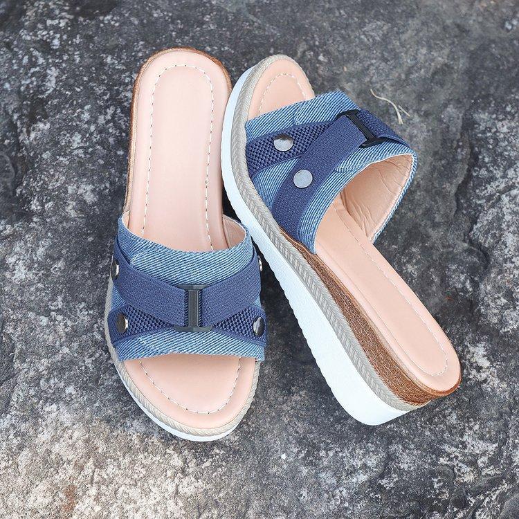 

Summer new fish mouth large size one-word buckle slope heel thick sole casual large size sandals women 36 синій