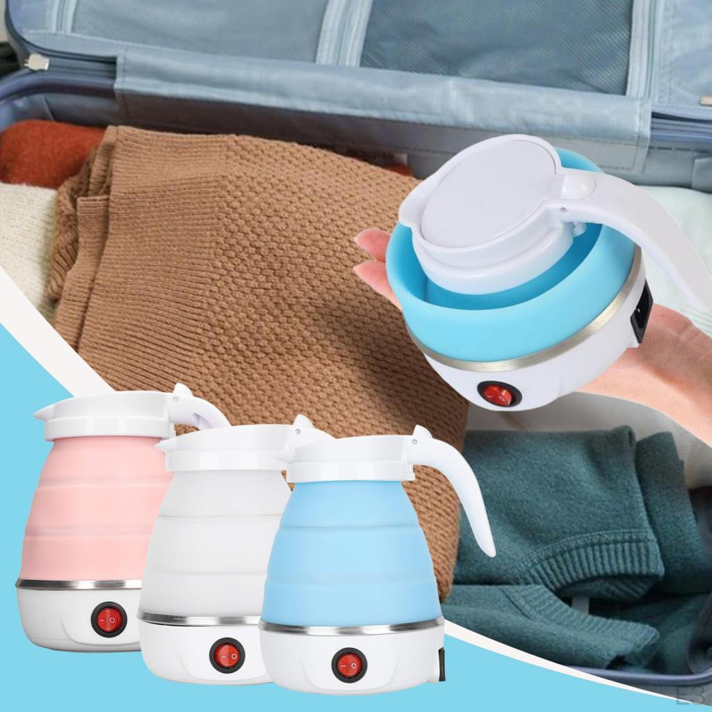 Cestovní skládací elektrická konvice 600ml silikonová lehká malá varná konvice bílá