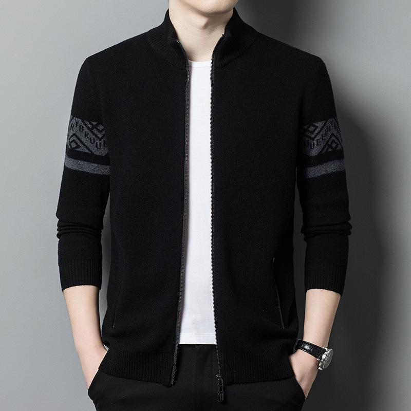 Spring Men'S Young And Middle-Aged Semi-Turtleneck Long-Sleeved Cardigan Casual Simple Soft And Comfortable Wool Sweater