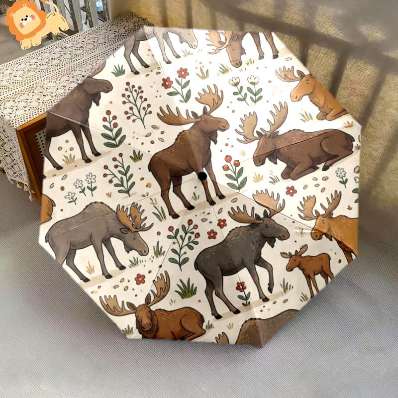 1 Pezzo Ombrello Pieghevole Automatico - Fantasia Animali Carini, Design Portatile e Pieghevole con 8 Stecche, Regali di Natale e Compleanno