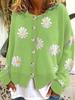 Women's Floral Print Long Sleeve V-Neck Sweaters Button Down Ribbed Cuffs Knitted Cropped Cardigan Loose Casual Tops