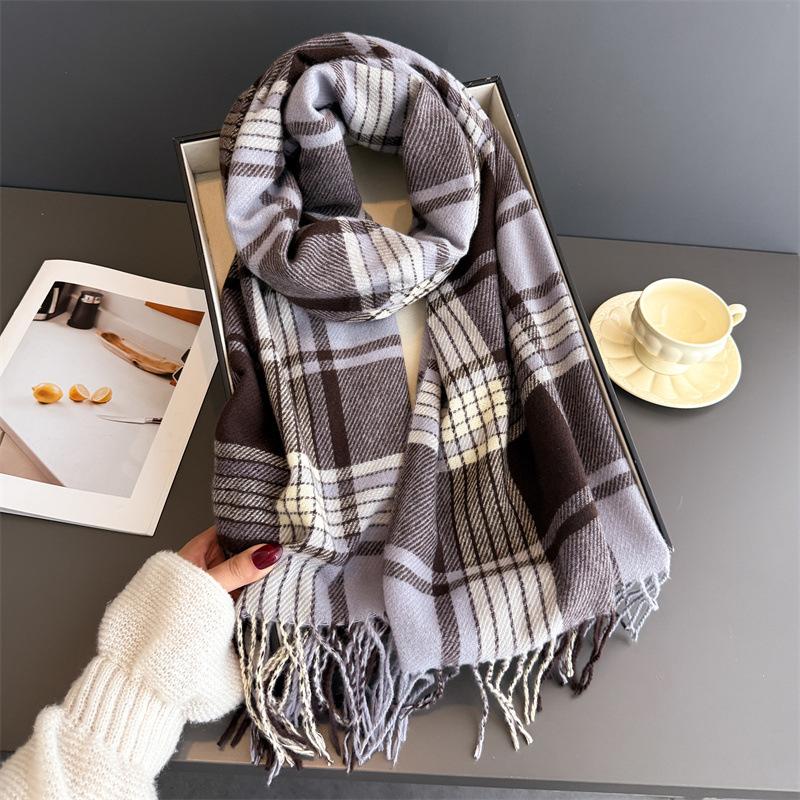 2026 Luxury Pashmina Cashmere Scarf Female Plaid Thick Warm Comfortable Long Tassel Large Blanket Shawl Foulard Bufanda
